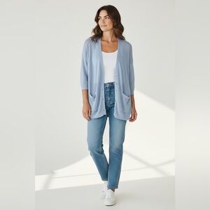 J. Jill V-Neck Button Front Linen Blend Cardigan Blue Size Medium